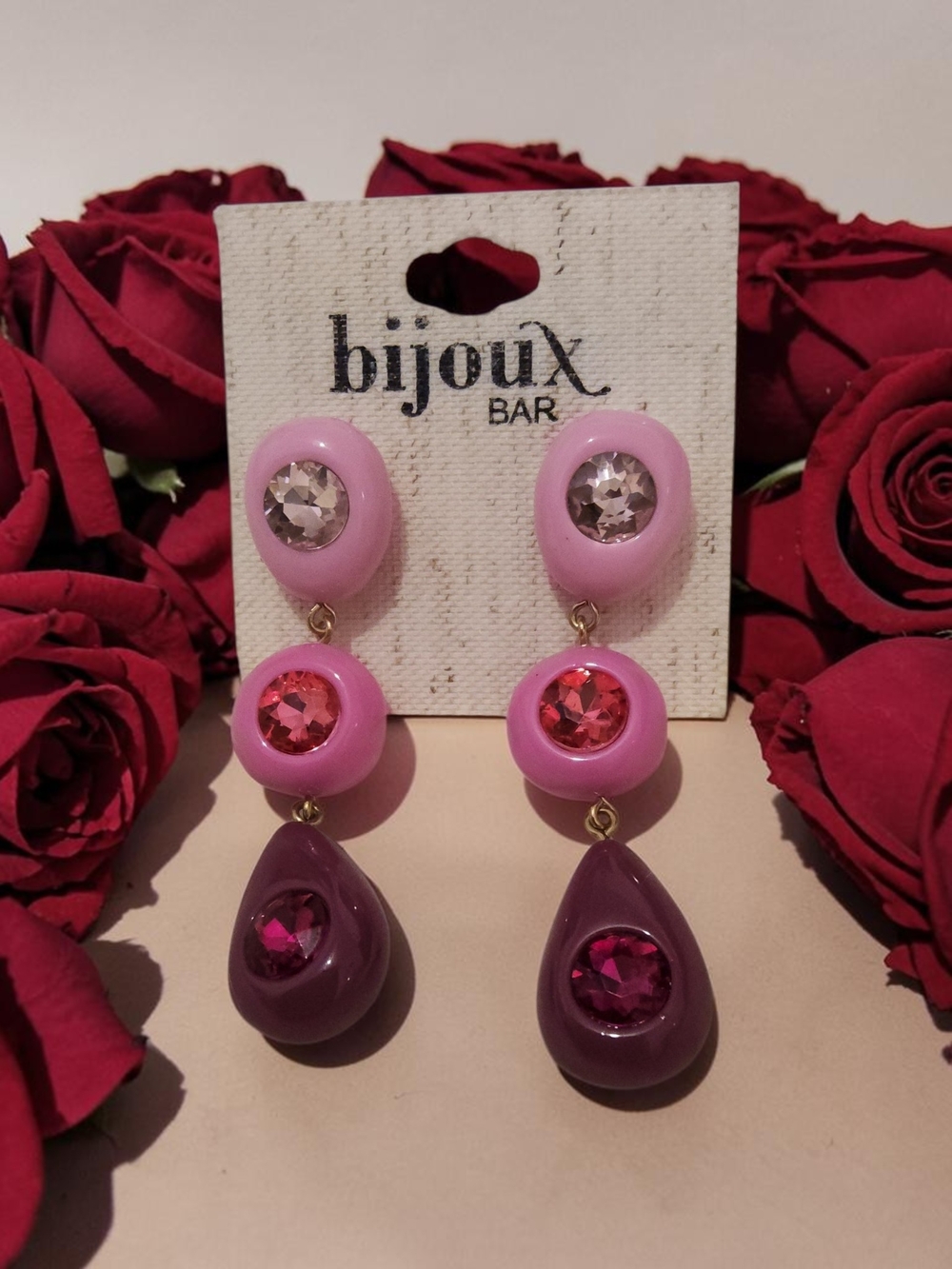 Bijoux Bar Pink & Purple Triple Drop Earrings